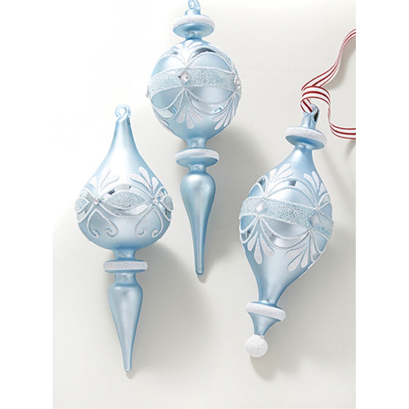 Vintage Elegance Blue Finial Ornaments