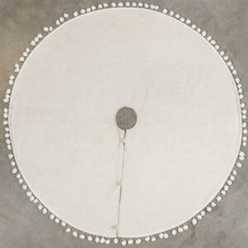 Winter White Tree Skirt with Pom Poms, 50