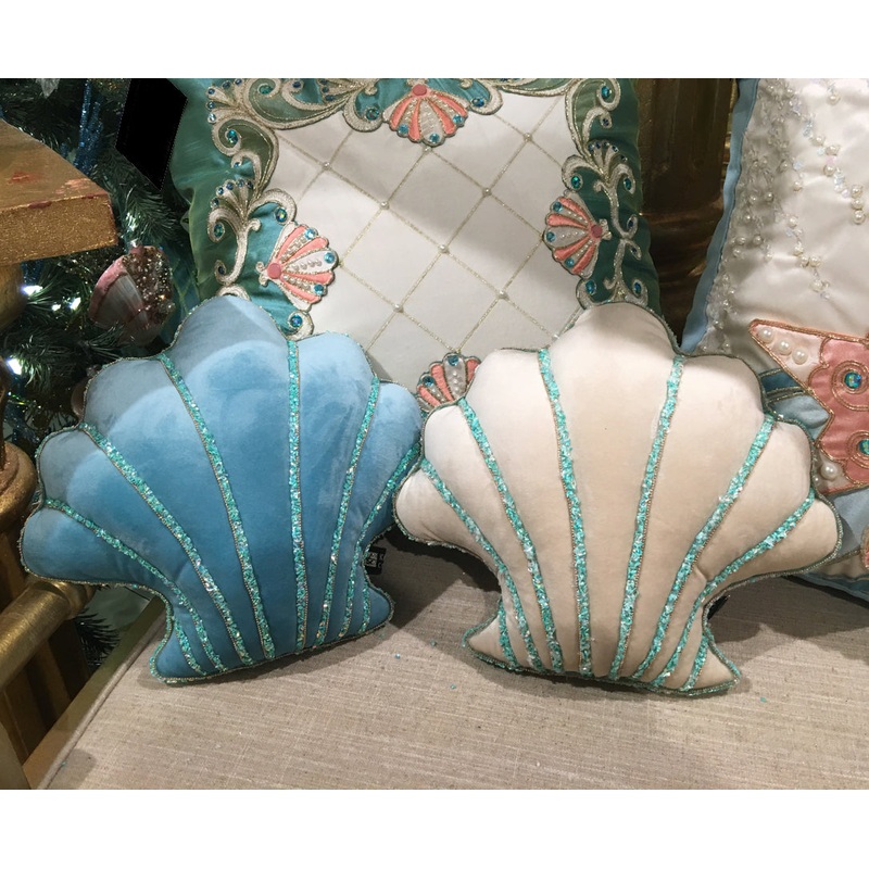 Treasures Shell Accent Pillow|Blue (shown left)|Sand (shown right)