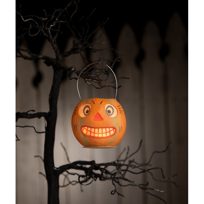 Vintage Striped Pumpkin Bucket, paper mache
