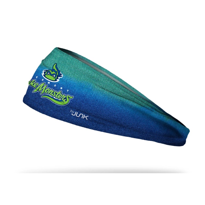 Junk Brands Headband|Large Champ|Primary Logo|BlackBlueGreen Splatter Paint|Bubblegum Blue