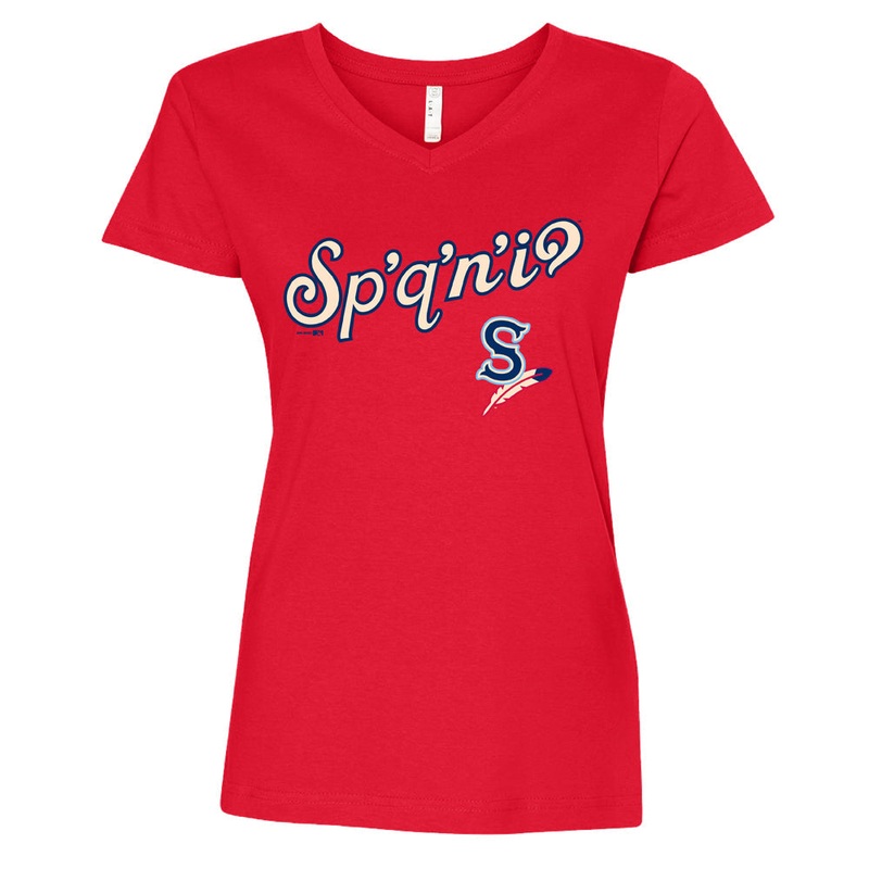 Spokane Indians Ladies V-Neck Red Salish Wording Tee