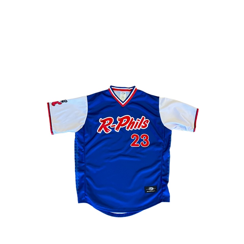 OT Sports Alec Bohm Royal Blue R-Phils Train Throwback Adult Replica Jersey