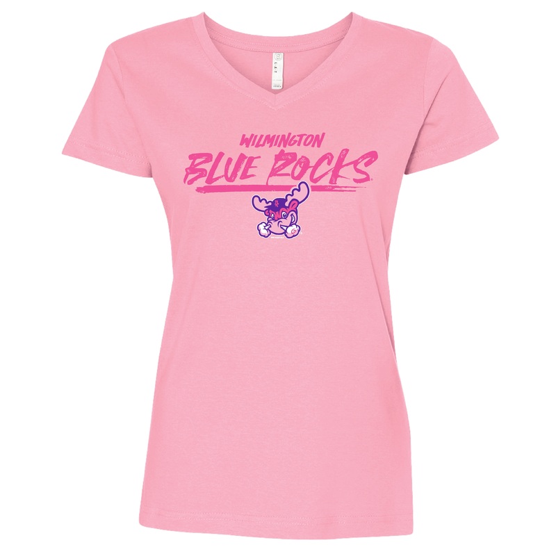 Ladies Pink V-Neck Brush Tee|Small|Medium|Large|XL|2X|3X