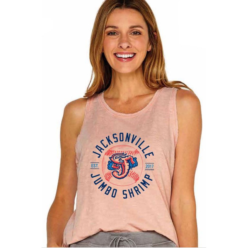 Jacksonville Jumbo Shrimp Soft As A Grape Ladies Salty Pink Cut Rib Tank