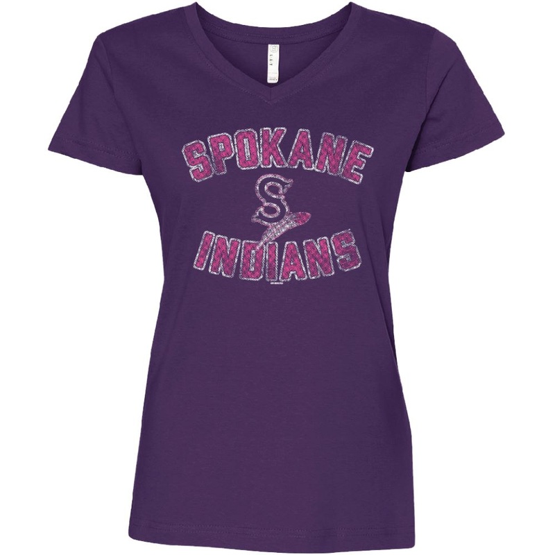 Spokane Indians Ladies V-Neck Purple Gooseneck Tee