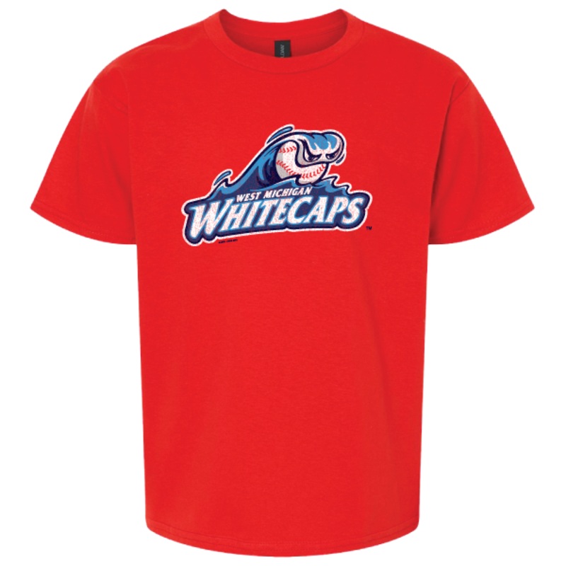 West Michigan Whitecaps Youth Primary Distressed Red Tee