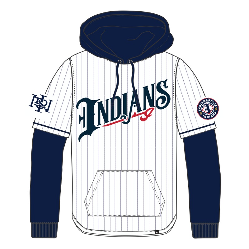 Indianapolis Indians ’47 White Pinstripe Double Header Pullover Hood