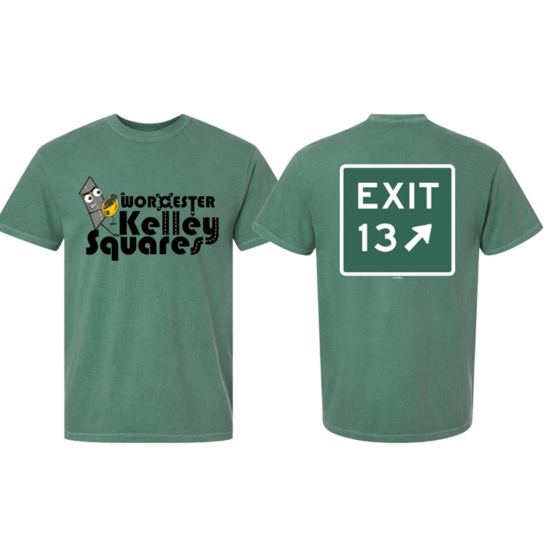 Worcester Kelley Squares Green Exit Sign Primary Tee