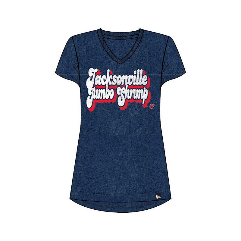 Jacksonville Jumbo Shrimp New Era Ladies Vintage Wash V-Neck Tee