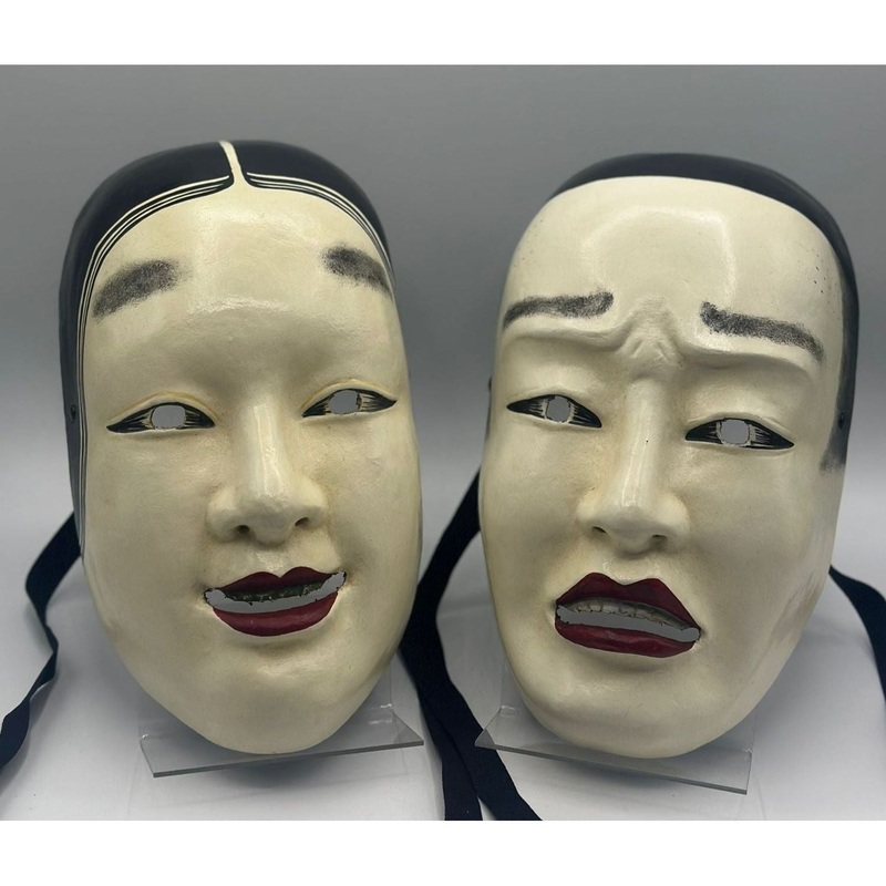 Two Japanese Noh-mask, Japanese theater mask – Koomote masks -Nohmen mask of a woman and man – Koomote masks.