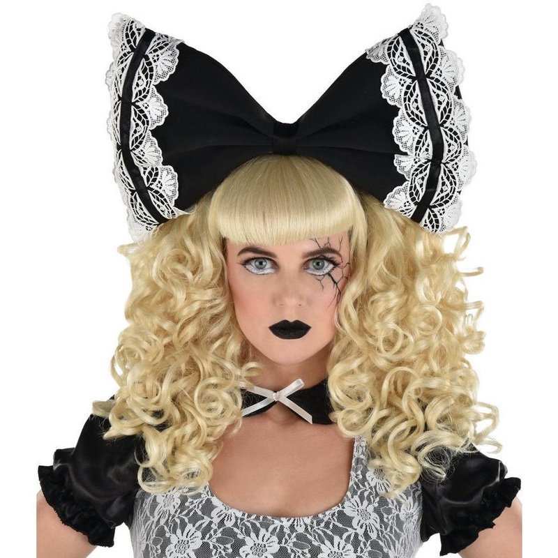 Adult Black & White Creepy Doll Bow Headband | 1 ct