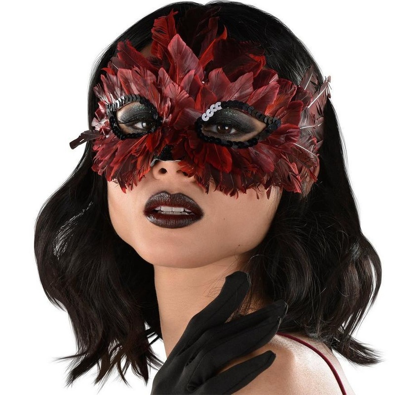 Adult Red & Black Ombre Feather Masquerade Mask | 1 ct