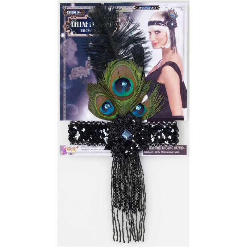 Deluxe Flapper Headband W/Peacock Feather | 1ct