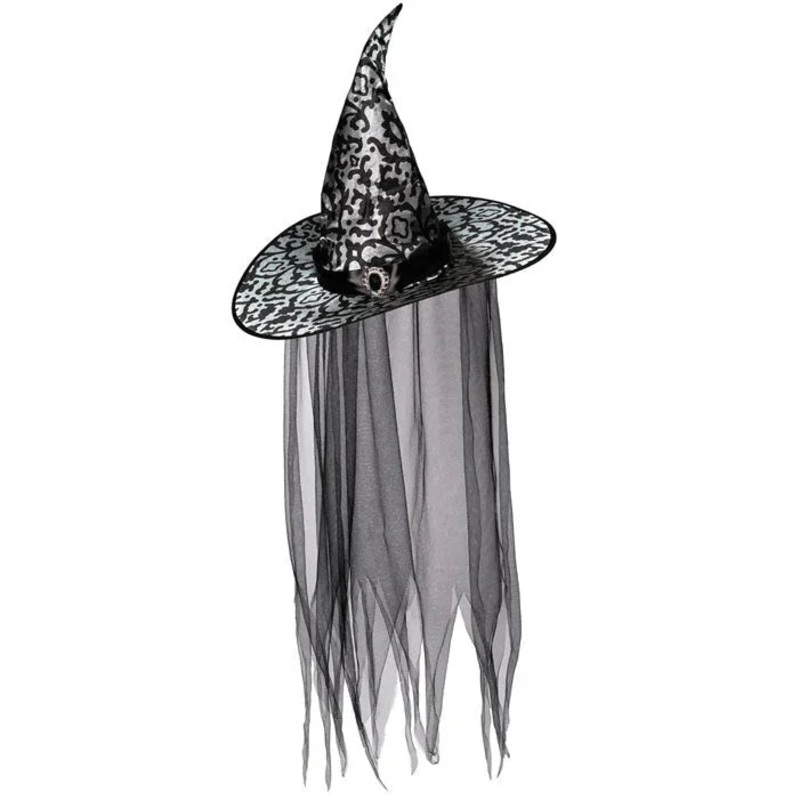 Bat Print Witch hat with Veil 17 | 1 ct