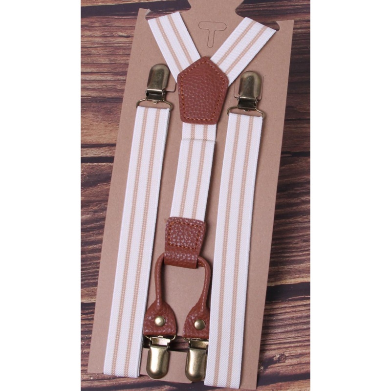 COSTUME RENTAL: Z271 Suspenders Striped Cream and Brown