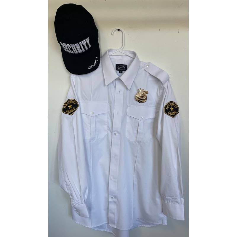 COSTUME RENTAL: O60A White Security Shirt and Hat Large  2 pc
