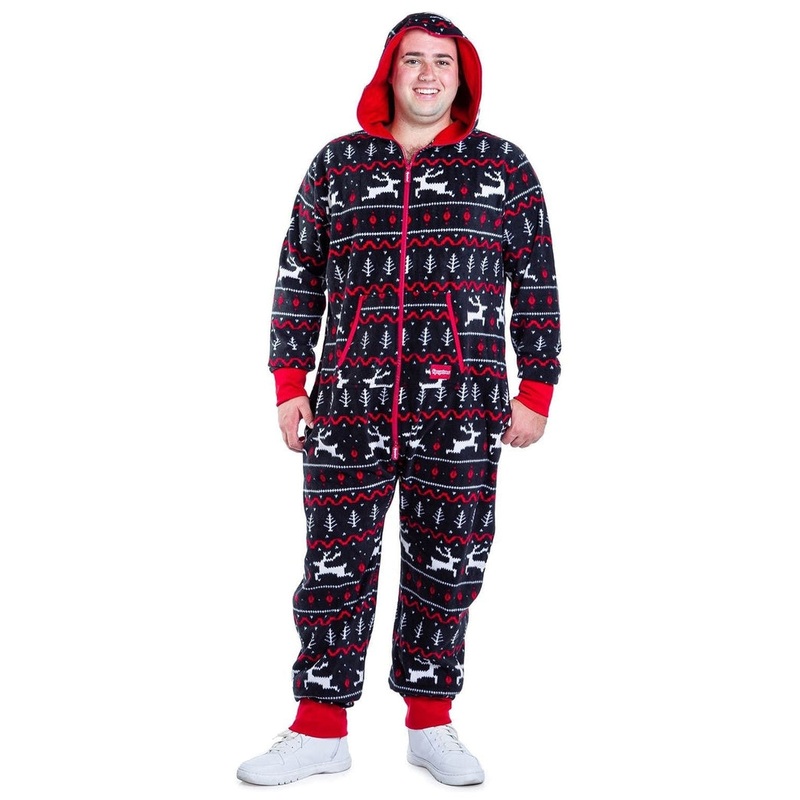 Men’s Black and Red Fair Isle Big and Tall Jumpsuit