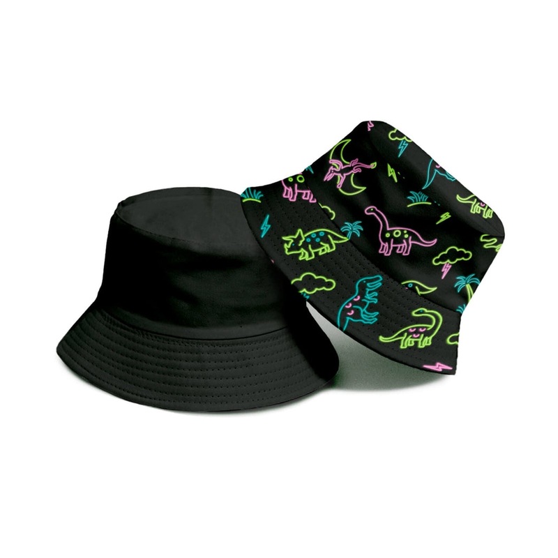 Neon Dinosaur Reversible Bucket Hat
