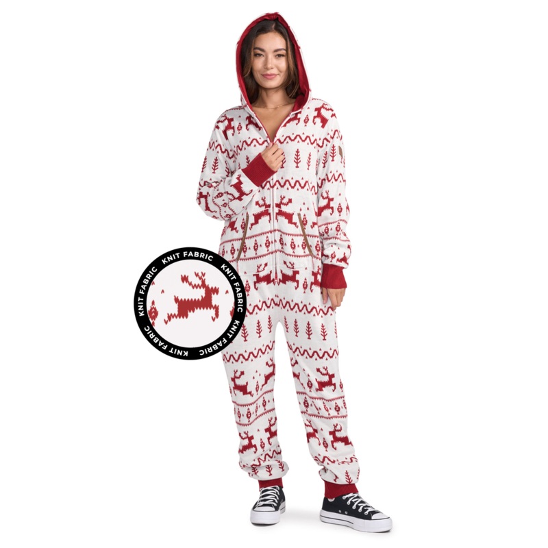 Women’s Red and White Fair Isle Knit Jumpsuit