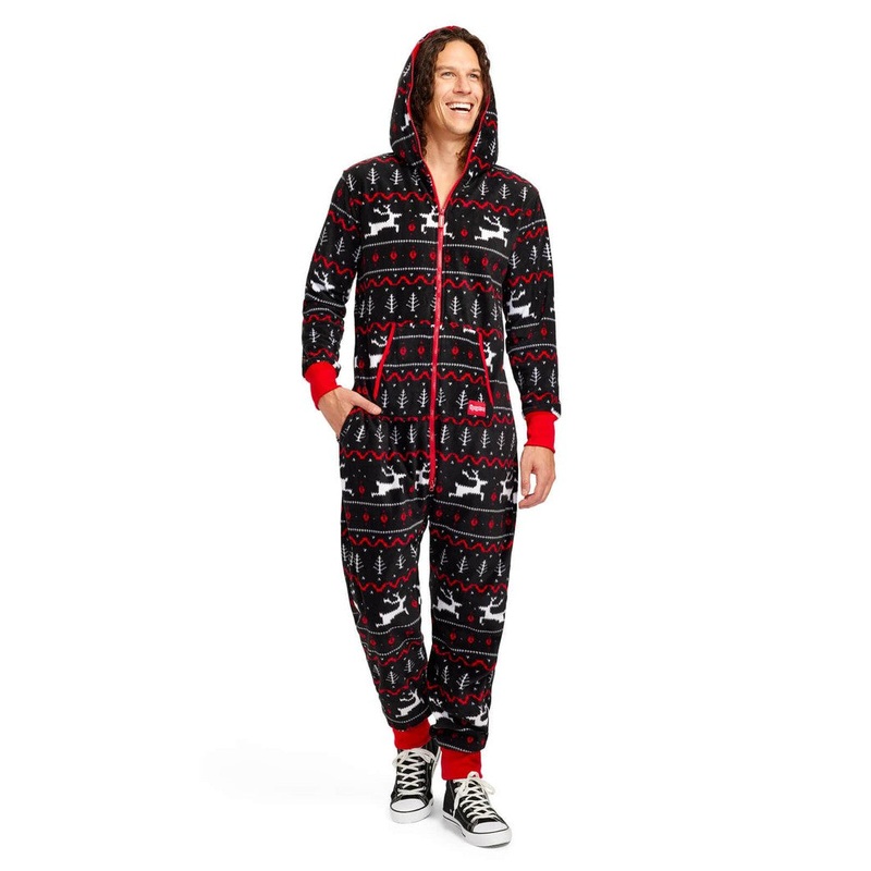 Men’s Black and Red Fair Isle Jumpsuit