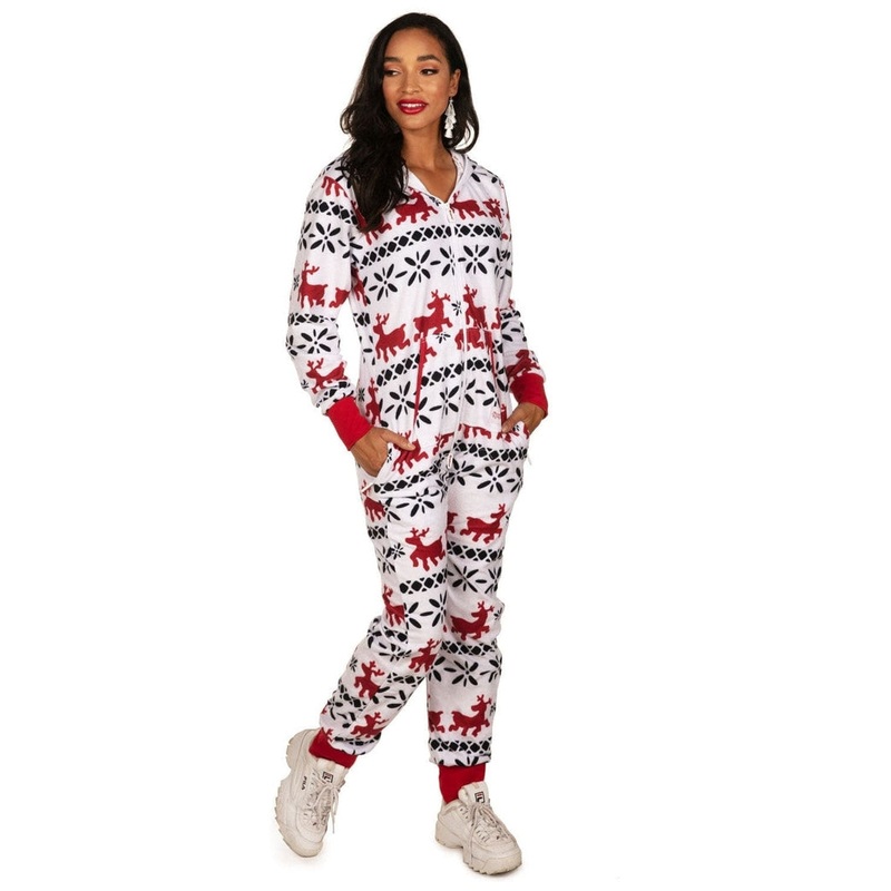 Women’s Red and White Reindeer Jumpsuit