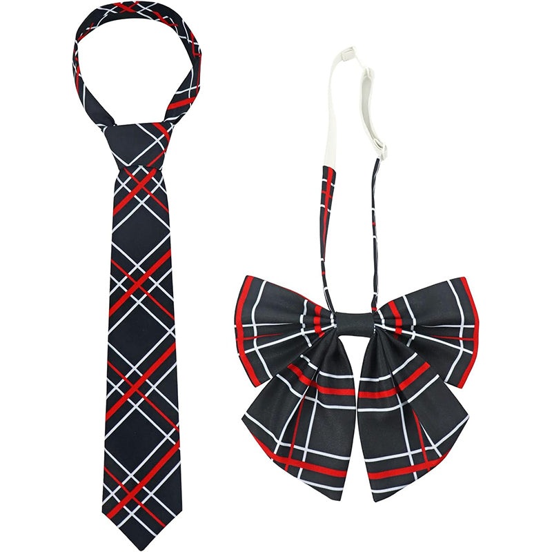 2 Pcs Necktie Bow Tie Unisex Uniform Adjustable Plaid Tartan Bow Tie Necktie Set Cosplay Costume Accessories Props For Halloween Party