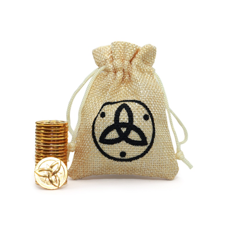 Mora Cosplay Drawstring Coin Pouch with 20 Coins, Meal Fee Waistbag for Halloween Game